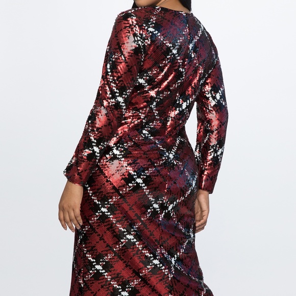 Eloquii Plaid Faux Wrap Sequin Dress - Picture 3 of 5